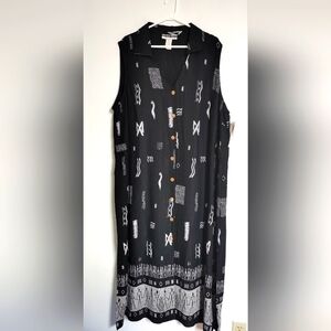 Dana Kay 24W Women's Tribal Embroidered Teddi Maxi Black & Grey Dress NWT